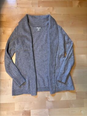 L.L. Bean Heather Gray Shawl-Collar Open Cardigan 100% Cashmere Size M